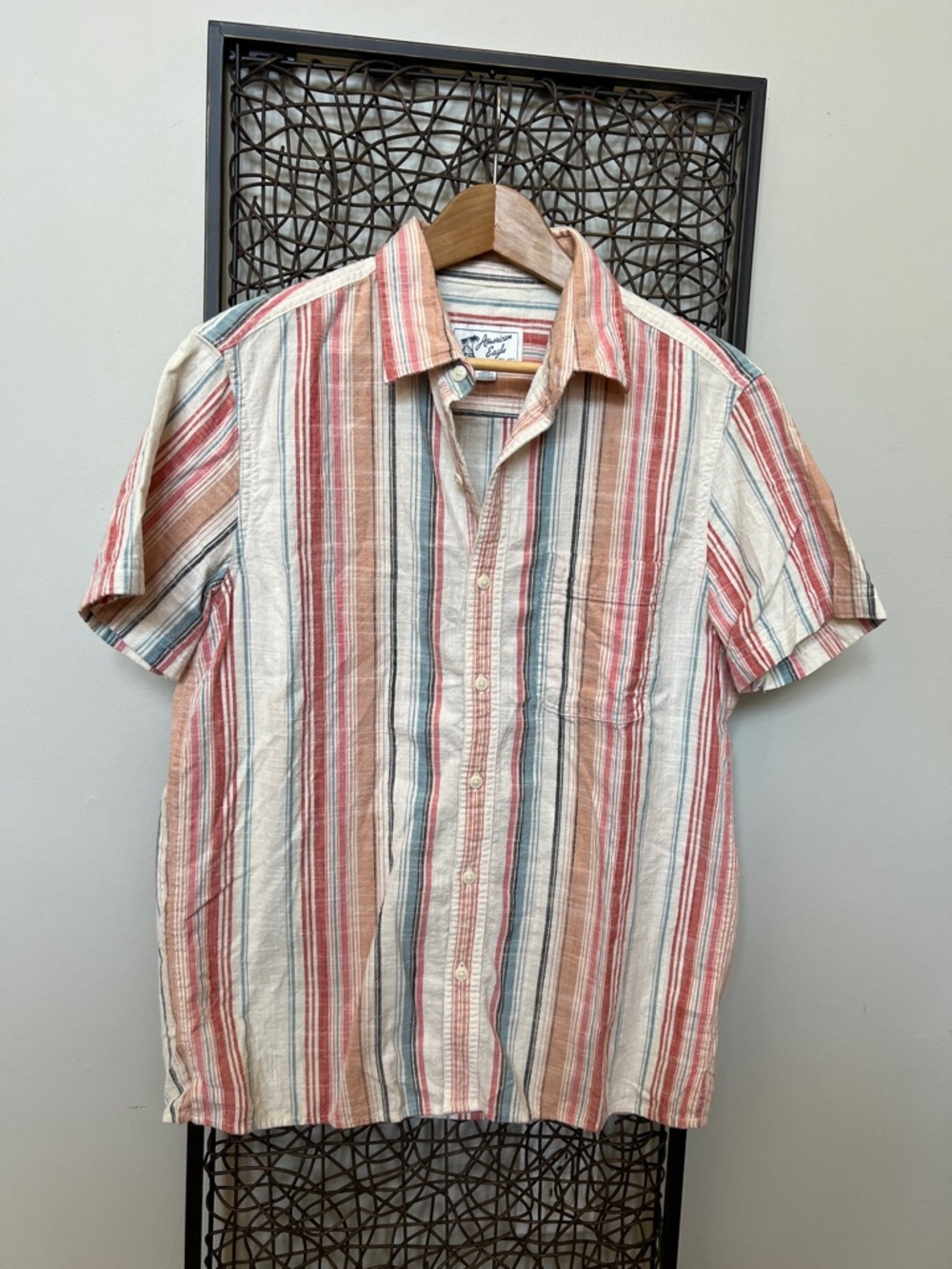American Eagle AE Unisex Button Down Striped 100% Cotton short Slv shirt Men M